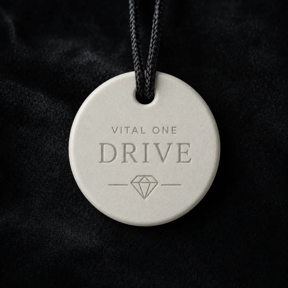 VITAL ONE DRIVE one-of-one energy amulet on black fabric